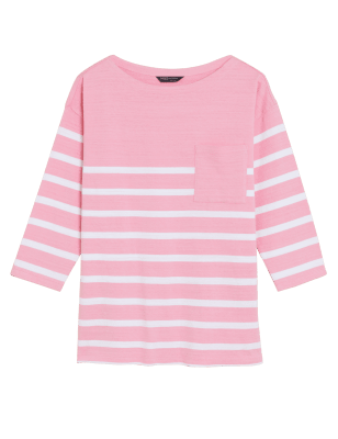 

Womens M&S Collection Gestreiftes Oberteil aus reiner Baumwolle mit Rundhalsausschnitt - Pink Mix, Pink Mix