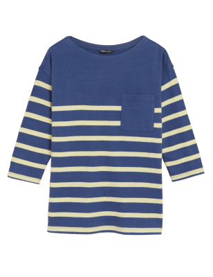 

Womens M&S Collection Pure Cotton Striped Crew Neck Top - Navy Mix, Navy Mix