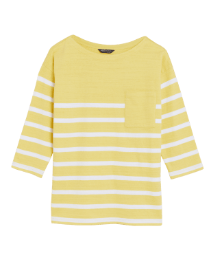 

M&S Collection Top 100% algodón de rayas con escote cerradoWomens - White Mix, White Mix