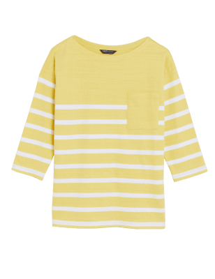 Womens M&S Collection Pure Cotton Striped Crew Neck Top - White Mix