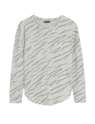 

M&S Collection Top 100% algodón largo con estampado animalWomens - Khaki Mix, Khaki Mix