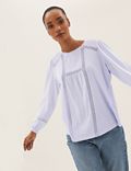 Pure Cotton Lace Insert Long Sleeve Top