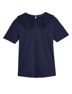 

M&S Collection Top con cuello 100% algodón con bordadoWomens - Navy, Navy