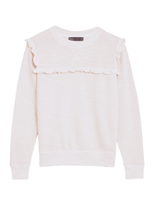 

Womens M&S Collection Strukturiertes Sweatshirt aus reiner Baumwolle - Pink, Pink