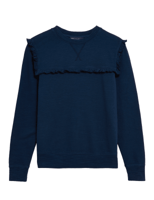 

Womens M&S Collection Strukturiertes Sweatshirt aus reiner Baumwolle - Navy, Navy