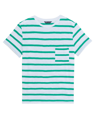 

Womens M&S Collection Pure Cotton Striped Pocket T-Shirt - White Mix, White Mix