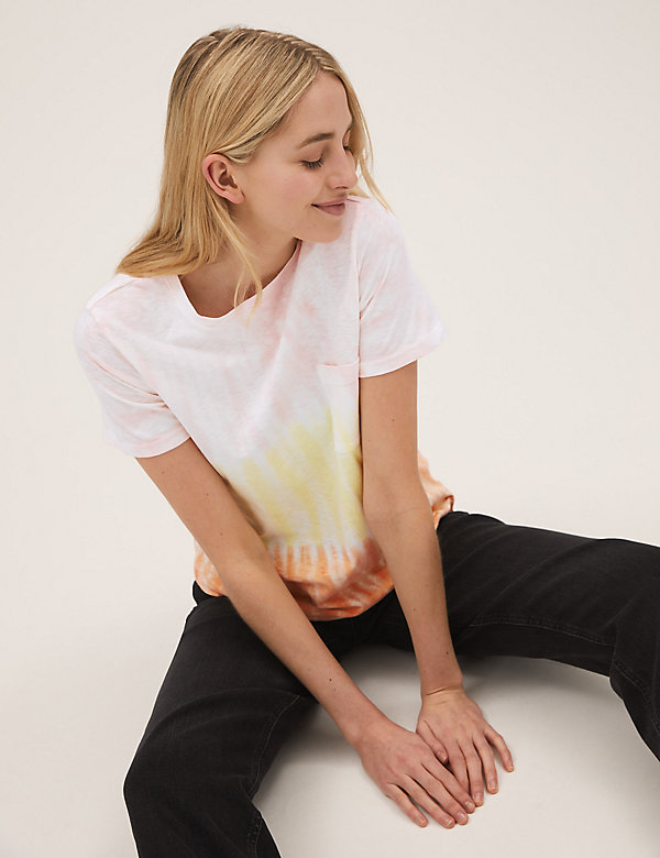 Bedrucktes T-Shirt aus reiner Baumwolle mit Rundhalsausschnitt - DE