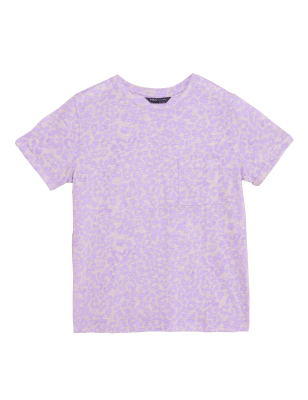 

Womens M&S Collection Bedrucktes T-Shirt aus reiner Baumwolle mit Rundhalsausschnitt - Purple Mix, Purple Mix