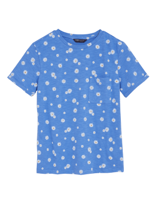 

Womens M&S Collection Pure Cotton Printed Crew Neck T-Shirt - Blue Mix, Blue Mix
