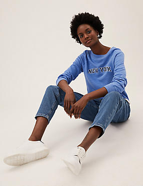 Langarm-Sweatshirt aus reiner Baumwolle mit Schriftzug
