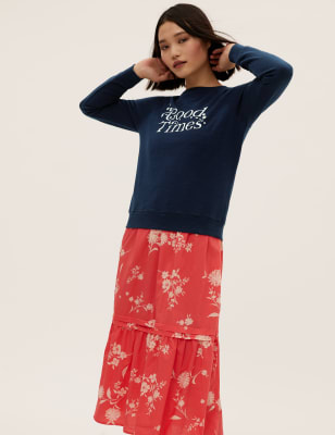 

M&S Collection Sudadera 100% algodón de manga larga con textoWomens - Navy Mix, Navy Mix