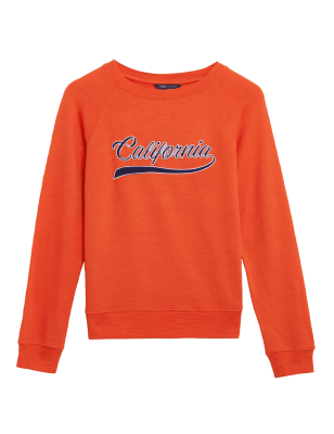 

M&S Collection Sudadera 100% algodón de manga larga con textoWomens - Orange Mix, Orange Mix