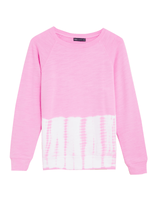 

Womens M&S Collection Tie-Dye-Sweatshirt aus reiner Baumwolle mit Rundhalsausschnitt - Pink Mix, Pink Mix