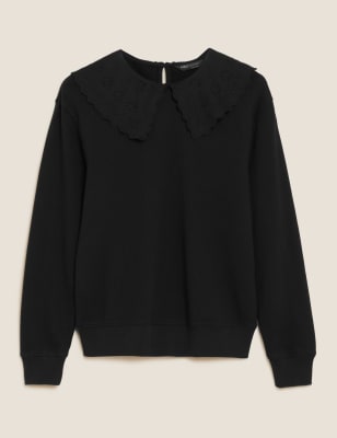 

Womens M&S Collection Pure Cotton Embroidered Collared Sweatshirt - Black, Black