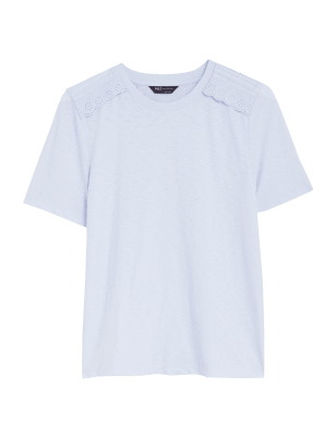

M&S Collection Camiseta 100% algodón con bordadoWomens - Pale Blue, Pale Blue