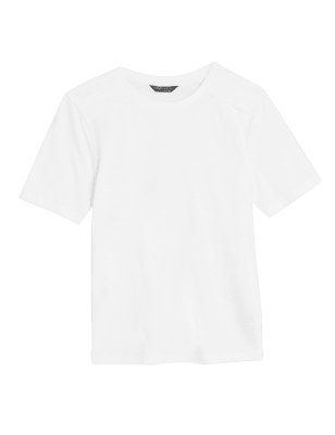 

Womens M&S Collection Besticktes T-Shirt aus reiner Baumwolle - White, White