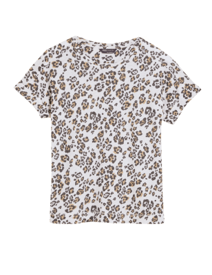 

Womens M&S Collection Linen Rich Animal Print T-Shirt - Ivory Mix, Ivory Mix