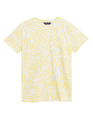 

M&S Collection Camiseta 100% algodón estampada con escote cerradoWomens - Yellow Mix, Yellow Mix