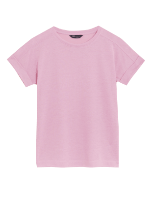 

M&S Collection Camiseta de lino con escote cerradoWomens - Soft Magenta, Soft Magenta