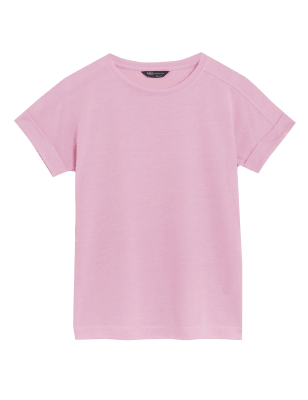 

Womens M&S Collection Linen Rich Crew Neck T-Shirt - Soft Magenta, Soft Magenta