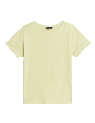 

Womens M&S Collection Linen Rich Crew Neck T-Shirt - Light Citrus, Light Citrus