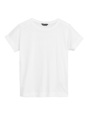 

Womens M&S Collection Linen Rich Crew Neck T-Shirt - White, White