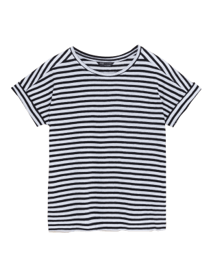 

Womens M&S Collection T-Shirt mit Rundhalsausschnitt, Streifen und hohem Leinenanteil - Black Mix, Black Mix