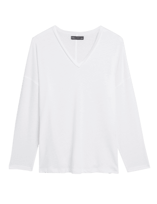

M&S Collection Top largo de manga larga de lino de escote en picoWomens - White, White