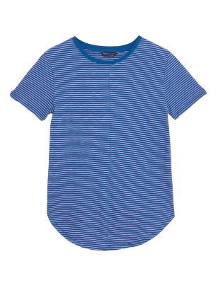 

M&S Collection Camiseta larga de rayas 100% algodónWomens - Pink Mix, Pink Mix