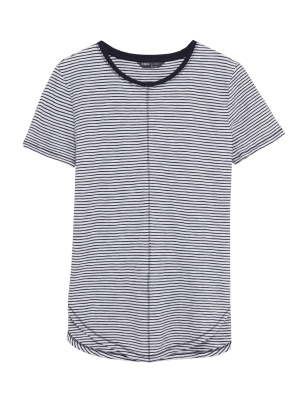 

Womens M&S Collection Pure Cotton Striped Longline T-Shirt - Navy Mix, Navy Mix