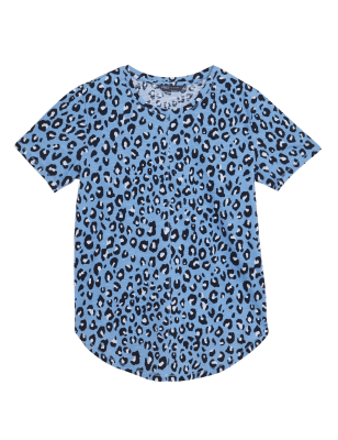 

Womens M&S Collection Lang geschnittenes T-Shirt aus reiner Baumwolle mit Tiermuster - Blue Mix, Blue Mix