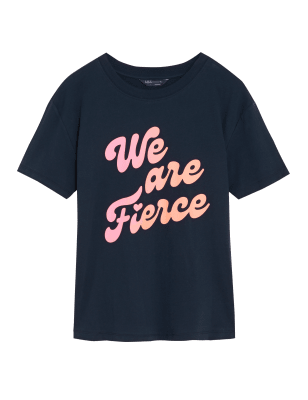 

Womens M&S Collection T-Shirt aus reiner Baumwolle mit Schriftzug „Women“ - Navy Mix, Navy Mix