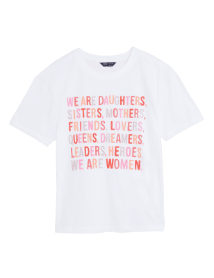 

Womens M&S Collection Pure Cotton Women Slogan T-Shirt - White Mix, White Mix