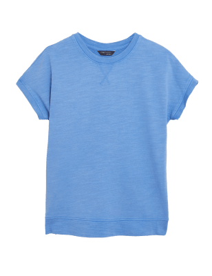 

Womens M&S Collection Pure Cotton Short Sleeve Sweatshirt - Fresh Blue, Fresh Blue