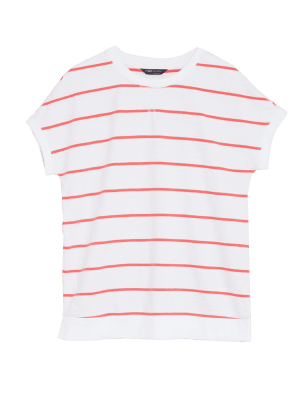 

Womens M&S Collection Pure Cotton Striped Longline Sweatshirt - Coral Mix, Coral Mix