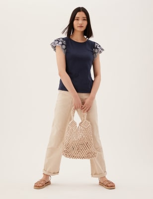 

Womens M&S Collection Pure Cotton Embroidered Sleeveless Vest - Navy, Navy