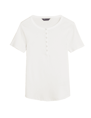 

M&S Collection Top Henley acanalado de algodónWomens - Ivory, Ivory