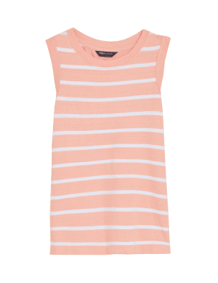 

Womens M&S Collection Pure Cotton Striped Sleeveless Vest Top - Peach Mix, Peach Mix