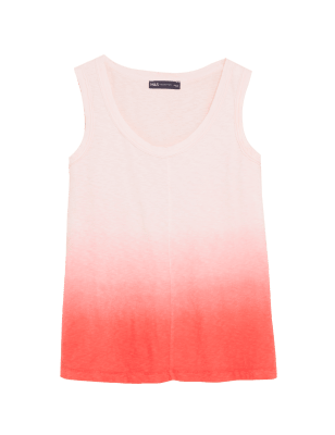 

Womens M&S Collection Lang geschnittenes Trägeroberteil aus reiner Baumwolle mit Batikmuster - Peach Mix, Peach Mix