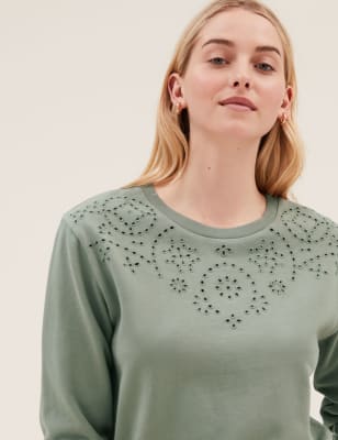 Embroidered Collar Organic Cotton Sweatshirt 