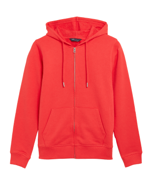 

Womens M&S Collection Kapuzenpullover aus reiner Baumwolle mit Reißverschluss - Flame, Flame
