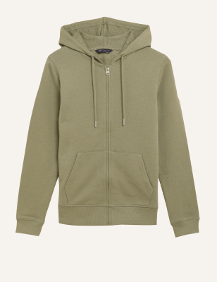 

M&S Collection Sudadera con capucha 100% algodón con cremalleraWomens - Faded Khaki, Faded Khaki