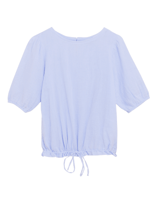 

Womens M&S Collection Strukturiertes T-Shirt aus reiner Baumwolle mit Rundhalsausschnitt - Blue, Blue