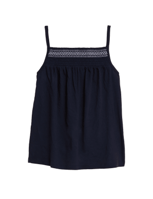 

M&S Collection Top sin mangas estilo camisola 100% algodón con bordadoWomens - Navy Mix, Navy Mix