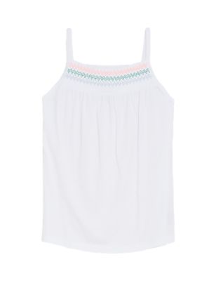 

Womens M&S Collection Pure Cotton Embroidered Sleeveless Cami Top - White Mix, White Mix