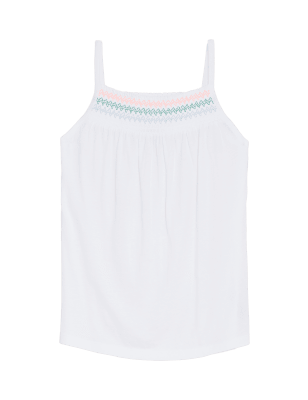 

Womens M&S Collection Pure Cotton Embroidered Sleeveless Cami Top - White Mix, White Mix