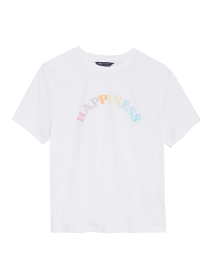 

M&S Collection Camiseta 100% algodón estampada con escote cerradoWomens - White Mix, White Mix