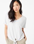 Touch V-Neck Relaxed Tie Hem Top