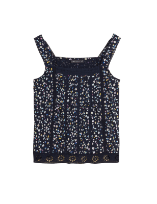 

Womens M&S Collection Geblümtes Trägeroberteil aus reiner Baumwolle mit eckigem Ausschnitt - Navy Mix, Navy Mix