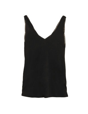 

Womens M&S Collection Ärmelloses Oberteil mit V-Ausschnitt und hohem Leinenanteil - Black, Black